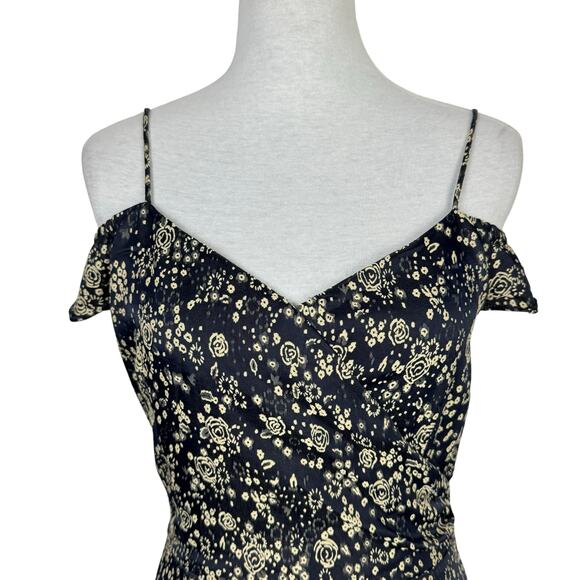 ZARA Basic Denim Z1975 Black & Tan Floral Brocade Cold Shoulder Mini Dress - Picture 6 of 12